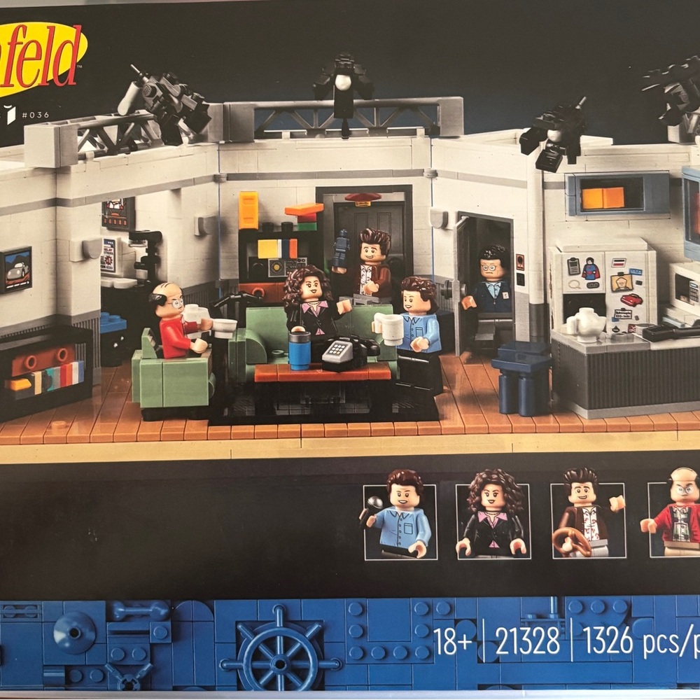 Lego Seinfeld Set with Black, Gray, and Blue Pieces